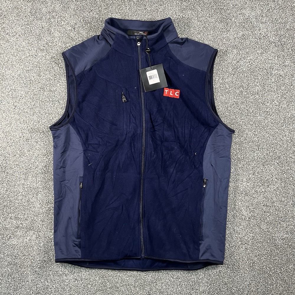 NWT RLX Ralph Lauren Mens Large Golf Fleece Vest Navy Blue TLC Logo Full Zip